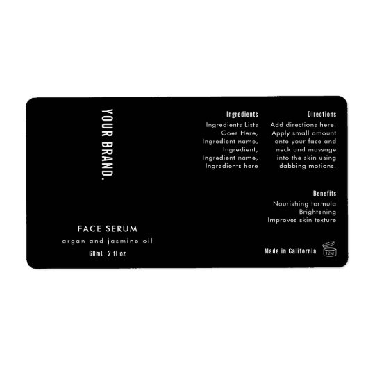 Modern eenvoudig zwart 2 OZ druppelaar flesetiket Etiket (Voorkant)