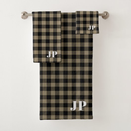Modern Eenvoudig Zwart Bruin Buffel Plaid Bad Handdoek (Insitu)