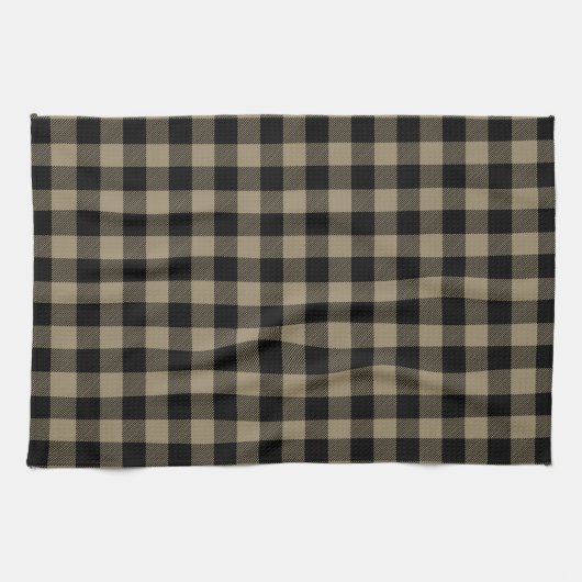 Modern Eenvoudig Zwart Bruin Buffel Plaid Theedoek (Horizontaal)
