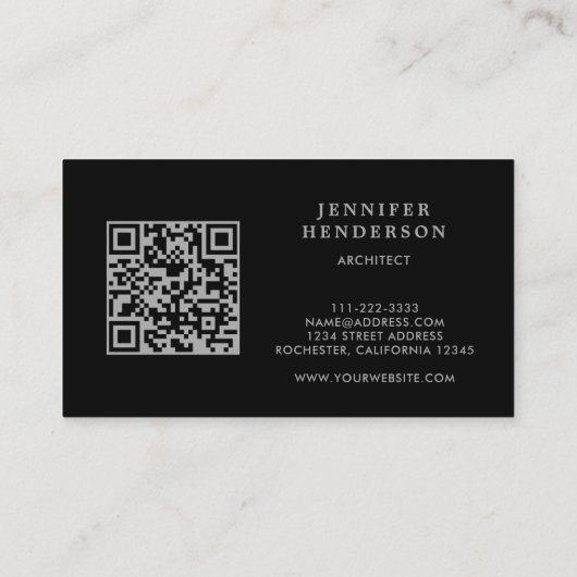 Modern eenvoudig zwart grijs QR code professional Visitekaartje (Achterkant)