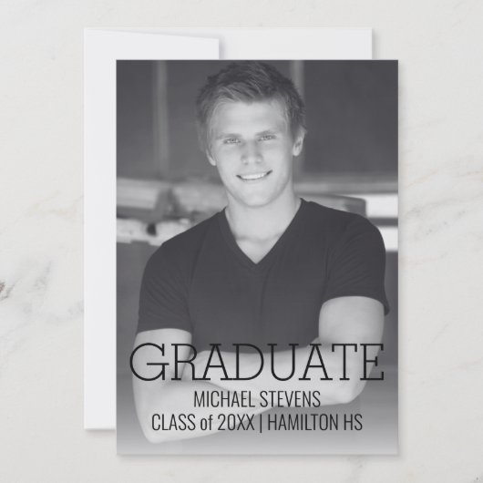 Modern Eenvoudig Zwart-Wit Afstuderen Aankondiging (Voorkant)