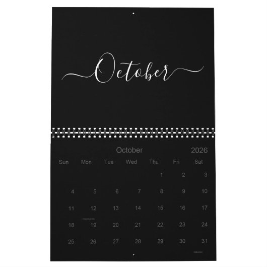 Modern eenvoudig zwart wit script maand 2024 kalender (Okt 2026)
