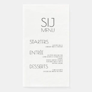 Modern Eenvoudig Zwart Wit Trouwmenu Servet