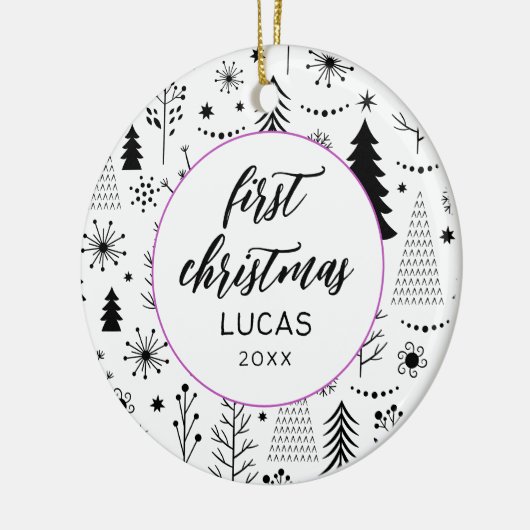 Modern Eerste Kerstmis Foto Baby Keramisch Ornament (Links)