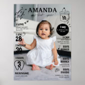 Modern Eerste Verjaardagsfoto Milestone Poster (Voorkant)