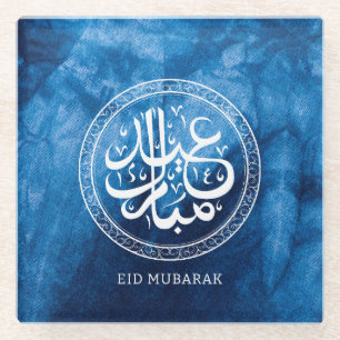 Modern Eid Mubarak Groeten Wit Tekst Glazen Onderzetter