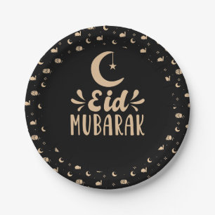 Modern Eid Mubarak Happy Eid Zwart Papieren Bordje