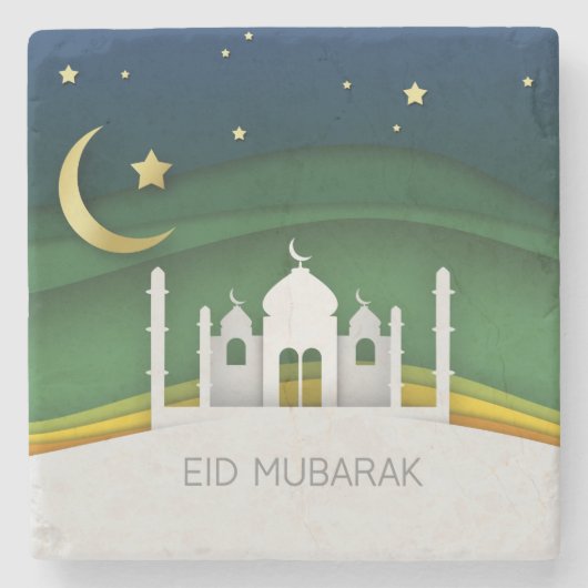 Modern Eid Mubarak papier gesneden moskee stenen O Stenen Onderzetter (Voorkant)