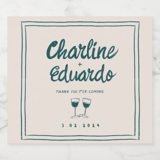 Modern eigentijds handschrift retro bruiloft sparkling wijnetiket (Enkel label)