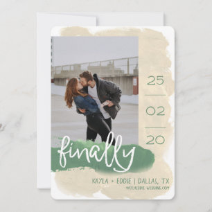 Modern Eindelijk Aquarel Foto Tannengroen Save The Date