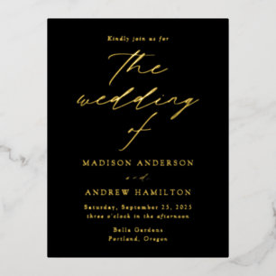 Modern Elegance Black and Gold Wedding Folie Uitnodiging Briefkaart