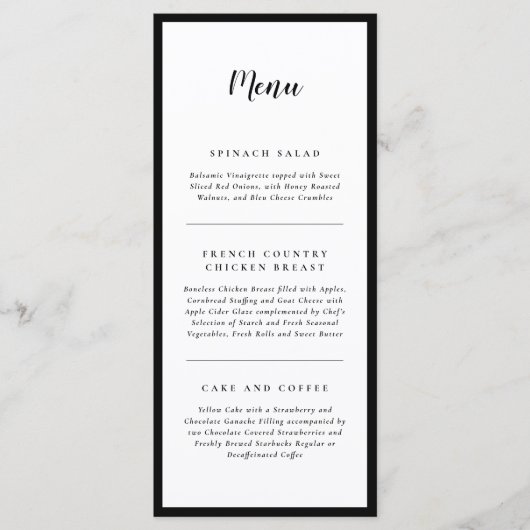 Modern Elegance Black and White Wedding Menu (Voorkant)