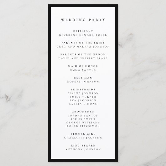 Modern Elegance Black and White Wedding Programma (Achterkant)
