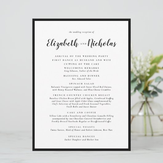 Modern Elegance Black and White Wedding Reception Programma (Staand voorkant)