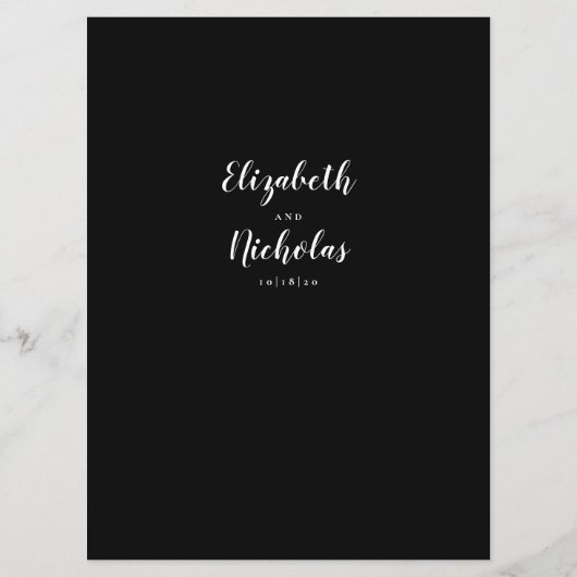 Modern Elegance Black and White Wedding Reception Programma (Achterkant)