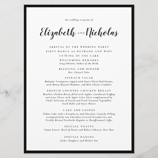 Modern Elegance Black and White Wedding Reception Programma (Voorkant)