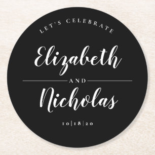 Modern Elegance Black and White Wedding Ronde Kartonnen Onderzetter