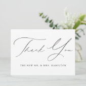 Modern Elegance Black Script Wedding Bedankkaart (Staand voorkant)