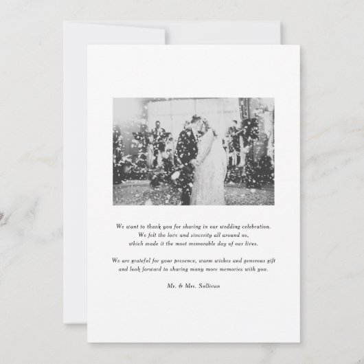 Modern Elegance Black Typography Weddenschap Bedan Bedankkaart (Achterkant)