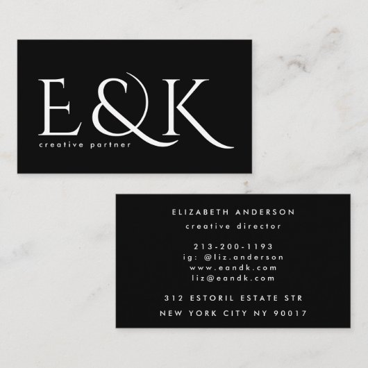 Modern Elegance Bold Big Monogram Black script Visitekaartje (Voorkant / Achterkant)