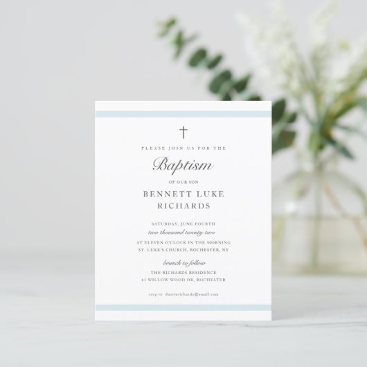 Modern Elegance Boys Baptisme Invitation (Staand voorkant)