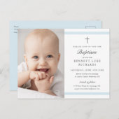 Modern Elegance Boys Photo Baptisme Uitnodiging Briefkaart (Voorkant / Achterkant)