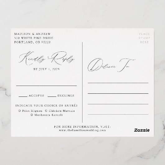 Modern Elegance Cream and Roos Gold Wedding Folie Uitnodiging Briefkaart (Achterkant)