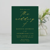 Modern Elegance Green and Gold Photo Wedding Folie Uitnodiging (Staand Voorkant)