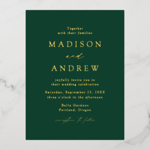 Modern Elegance Green and Gold Wedding Folie Uitnodiging Briefkaart