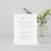 Modern Elegance Roos Gold Monogram Weddenschap Folie Uitnodiging Briefkaart (Staand Voorkant)