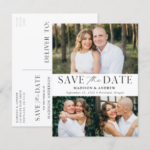 Modern Elegance Three Photo Save the Date Aankondigingskaart