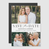 Modern Elegance Three Photo Save the Date Magnetische Uitnodiging (Voorkant / Achterkant)