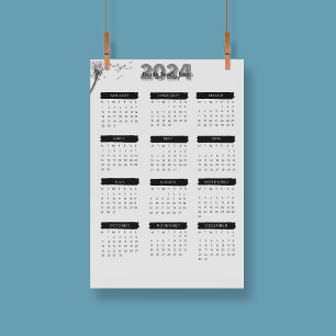 Modern Elegant 2024 Kalender Zwart-wit Poster