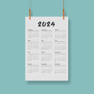 Modern Elegant 2024 Kalender Zwart-wit Poster