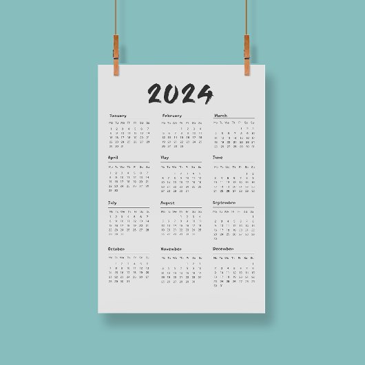 Modern Elegant 2024 Kalender Zwart-wit Poster