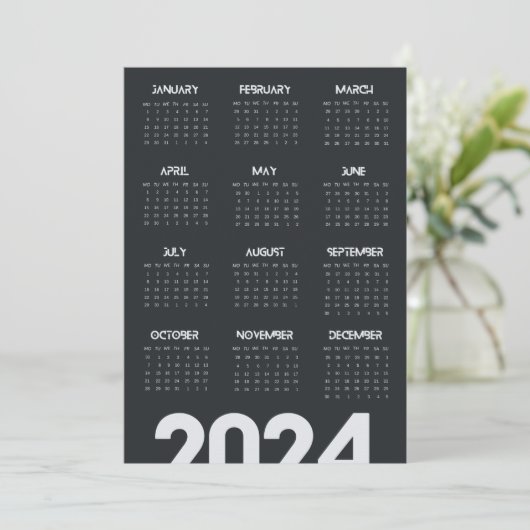 Modern Elegant 2024 Kalender Zwart-wit Programma (Staand voorkant)