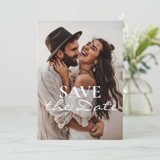 Modern Elegant 2 foto bruiloft Save the Dates Save The Date (Staand voorkant)