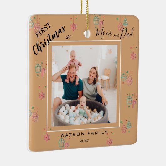 Modern Elegant 2 Foto-collage, eerste kerstmis Keramisch Ornament (Rechts)