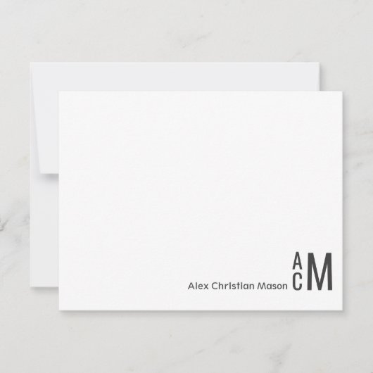 Modern Elegant 3 Monogram Initiaal Boho Rustic Notitiekaartje (Voorkant)
