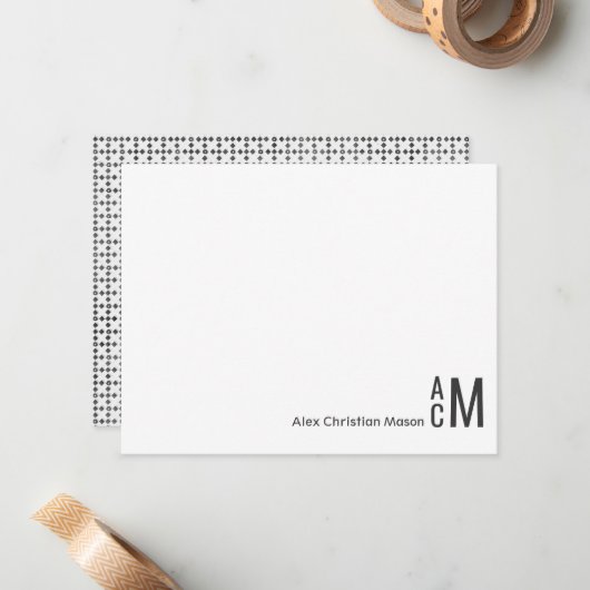 Modern Elegant 3 Monogram Initiaal Boho Rustic Notitiekaartje (Voorkant / Achterkant in situ)