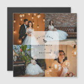 Modern Elegant 4 Foto Collage Weddenschap Hartelij Magnetische Uitnodiging (Voorkant / Achterkant)