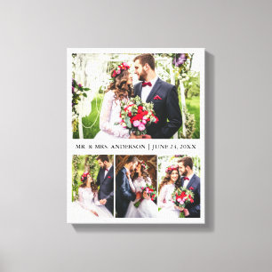 Modern Elegant 4 Foto's Collage Wedding Canvas Afdruk