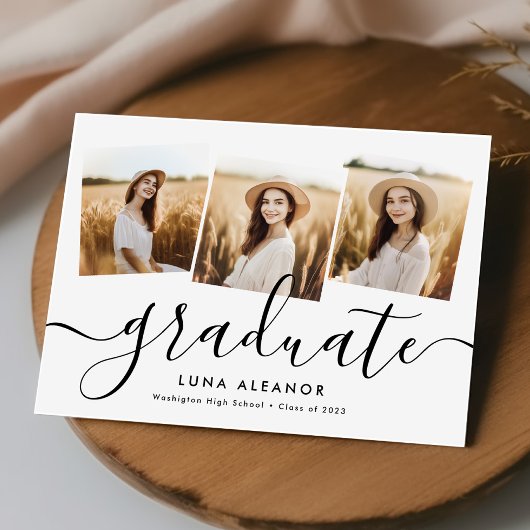 Modern Elegant 4 Photo Collage Script Afstuderen Aankondiging