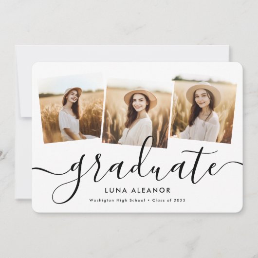 Modern Elegant 4 Photo Collage Script Afstuderen Aankondiging (Voorkant)
