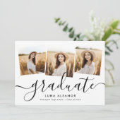 Modern Elegant 4 Photo Collage Script Afstuderen Kaart (Staand voorkant)