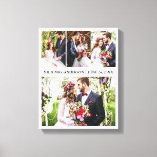 Modern Elegant 4 Photo Collage Wedding Canvas Afdruk