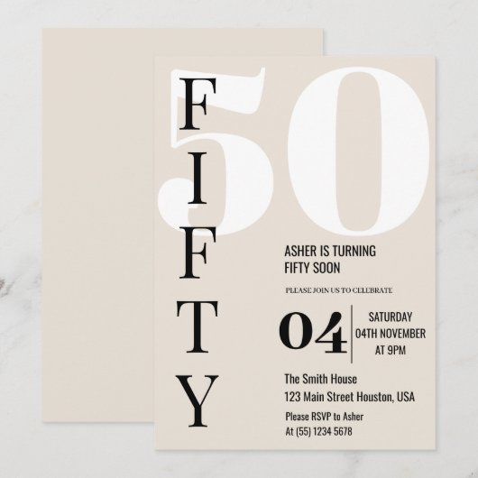 Modern Elegant 50ste Verjaardagsfeest Kaart (Voorkant / Achterkant)