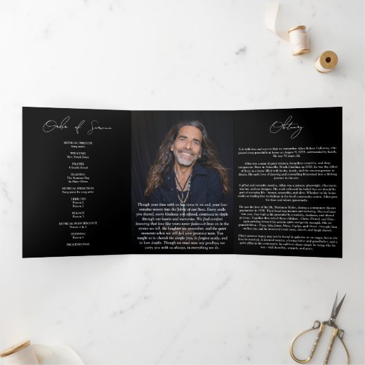 Modern Elegant 7 Photo Trifold Funeral Program Drieluik Programma (Binnen)