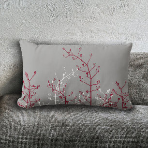 Modern Elegant Abstract Burgundy Flowers Grey Kussen