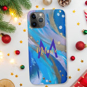 Modern elegant abstract grillig blauw goud Case-Mate iPhone case